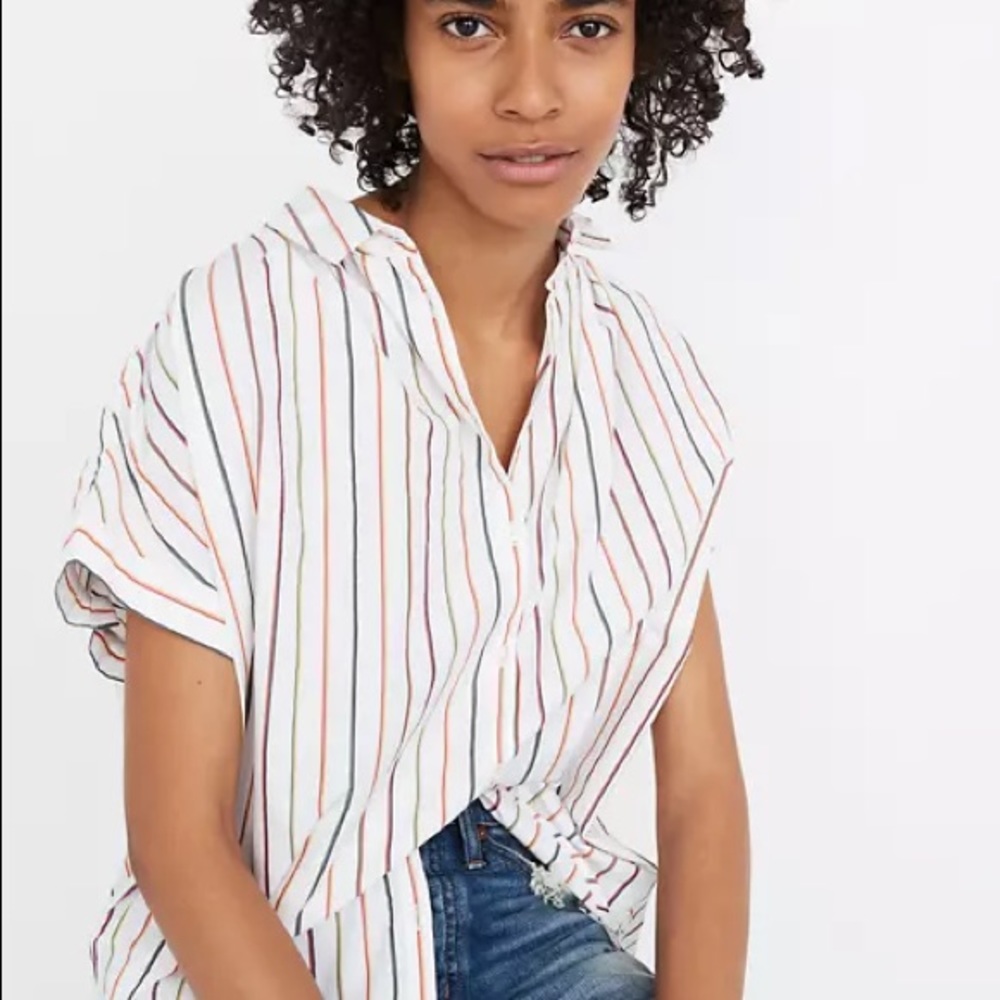 Madewell White Short Sleeve Central Shirt in Sadie Stripe